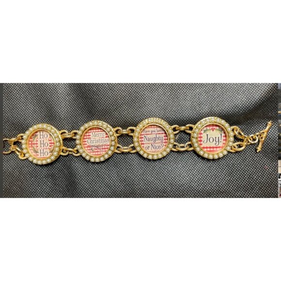 Vtg. Maximally Yours Christmas Charm Bracelet Toggle Clasp Pearl Accents SIGNED - Picture 5 of 7